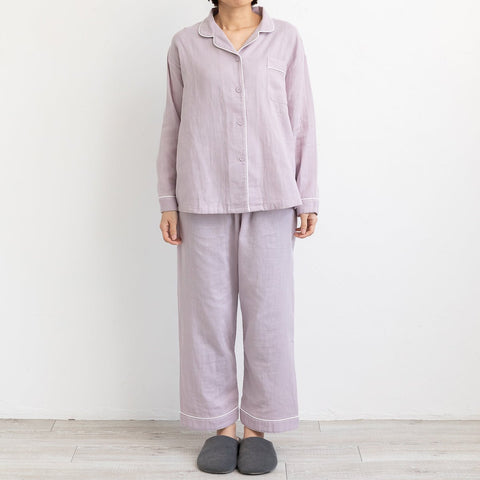 ダブルガーゼ　長袖パジャマ　全２カラー（ピンク／パープル） - ママイクコ ・公式通販サイト